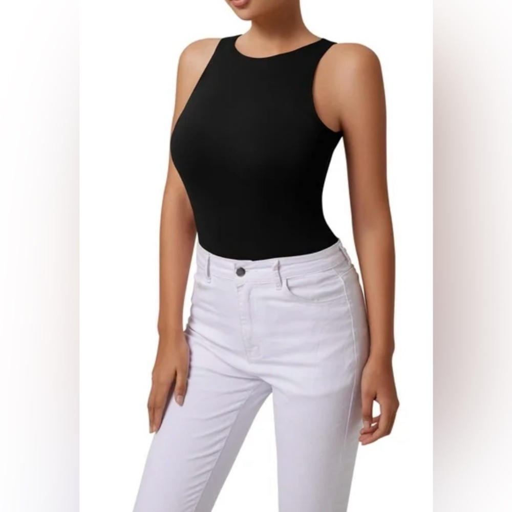 REORIA Tank Bodysuit for Women Halter Neck Sleeveless Bodysuit.